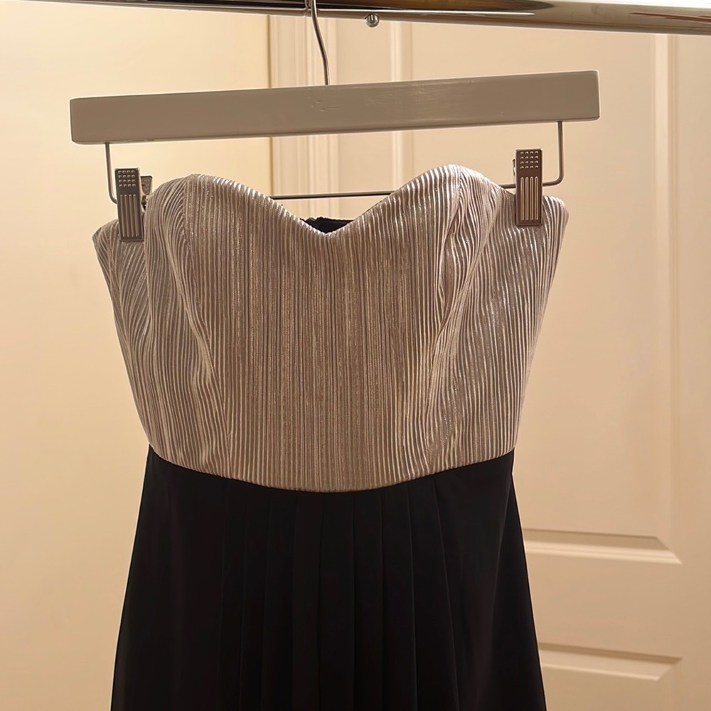 BCBG silver and black strapless gown